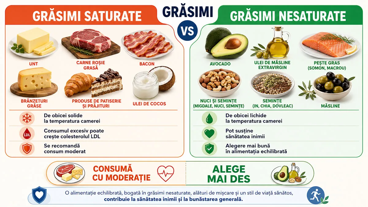 Grăsimi saturate vs nesaturate: care este diferența și ce alegi pentru o alimentație sănătoasă?