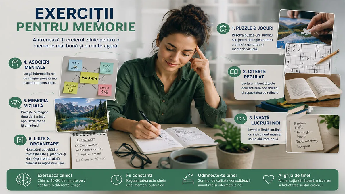 Exerciții pentru memorie și concentrare: cum îți antrenezi creierul?