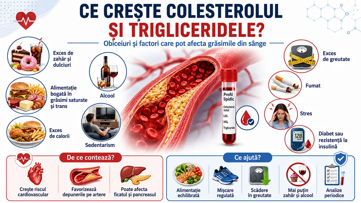 De ce cresc colesterolul și trigliceridele? Principalele cauze și factori de risc
